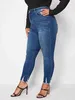 Jeans femminile plus size jeans attillati per donne elastico a vita alta da donna jeans gambo jeans 100kgs pantaloni in denim curvy per autunno J230818