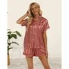 Women's Sleepwear Women Striped Satin Pajamas Set Short Sleeve Button Down Shirt And Shorts Lounge 2 Piece Outfits With Pocket