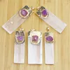 Pendant Necklaces Natural Selenite Plaster Rectangular Inset Amethyst Necklace Healing Energy Stone Jewelry Wholesale 6P/Lot