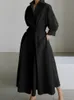 Grundläggande avslappnade klänningar S5xl Korean Fashion Long Sleeve Shirt Dress Chic Turndown Neck Ruched Maxi Dres Autumn Winter Clothes Streetwear P230817