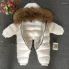 Daunenmantel Baby Winter Kinder Jumpsuit Baumwoll -Padded Jacket natürliches echtes Fell - 30 Grad Kleidung