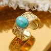 Cluster Rings Turquoise Opening Finger For Women Bohemia Vintage Boho Classic Gilding Geometric Irregular Charm Baroque Fashion Jewelry