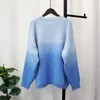 Pulls de femmes Gradient Bleu Couleur Femmes Sweater d'hiver Automne Full Full Full Soversize Tricking Tops Pullsovers Miots