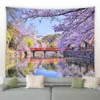Tapisseries japonais parc nature paysage tapissery river pavilion grets plantes fleurs de style chinois décor décor de la maison tissu pending r230817