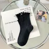 Women Socks Cute Pearls Mid Tube Lace Wooden Ear Sweet Hollow Bow Spring Summer Cotton Fashion Lolita Jk Calf Knee