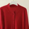 Malhas femininas Red Cardigan Pure Cashmere para o suéter usando uma jaqueta de malha de manga longa e de mangas compridas da moda