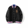 A Bathing Ape Autumn New Men's Embroidered Fabric Color Matching Leather Sleeve Baseball Jacket jacket Bathing Ape Hooded