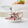 Mugs Ceramic Tea Cups And Saucer Sets geometric coffee cup plate mug cake afternoon tea set Drinkware Birthday Gift 230818