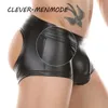 Slips Culottes Hommes Sexy PU Fesses Ouvertes Boxers U Convexe Grand Sac T Dos Sous-Vêtements Hommes Respirant G-String Faux Cuir Dos Ouvert Culotte Hanche 230818