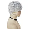 Synthetic Wigs GNIMEGIL Synthetic Short Wig Ombre Silver Grey Wigs for Women Natural Hair with Bangs Old Lady Wig Hairstyle Mommy Wig Cap Gift HKD230818