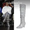 Сапоги ODS Sexy Brand Luxury Bling Silver Crystal колена High Y Womens Designer Stacked Cowboy Glitter Shoes 414243 230817