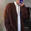 Men's Sweaters 897504629 Men's Chic Windproof Thickened Elastic Men Autumn Winter Solid Color Buttons Placket Knitted Coat Cardigan