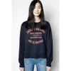 Zadig Voltaire 디자이너 Hoodie ZV 풀오버 클래식 편지 인쇄 라운드 넥 여자 면화 여성의 귀중한 블루 스웨터