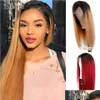 Lace Wigs Ombre Human Hair Wig Front Colored With Bangs T1B/99J T1B/27 Peruvian Bleached Knots Remy Drop Delivery Products Dhi2T