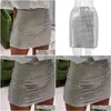 Skirts Rhinestone Mini For Women Clothes Sexy Split See Through Hollow Out Shiny Crystal Diamonds Solid Drop Delivery Apparel Womens Dh1Rk