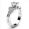 Wedding Rings Delicate Women Silver Color Round Leaf Geometry White Stone For Engagement Jewelry