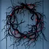 Autre épreuve de fête d'événement Simulation de couronnes d'Halloween Couronnes de branche noires avec lumière LED rouge 42 cm Couronnes pour portes Fleur Garland Halloween Decoration 230817