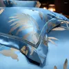 Set di biancheria da letto in raso di lusso jacquard cotone set foglie in oro cover del piumino liscio egiziano cuscino piatto/aderente