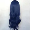 Synthetic Wigs Vogue Queen Dark Blue Synthetic Wig Natural Wave Full Machine Made Wig Heat Resistant Fiber Middle Part Daily Wearing For Women HKD230818