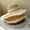 Chapeaux à bord large femmes chapeau de paille en dentelle ruban pliable de plage d'été Capuche de plage uv protection soleil grand seau