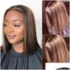 Lace Wigs LS Hair P4/27 Korte Bob Sluitpruik Human Braziliaans 4x4x1 t deel voor vrouwen vooraf geplukte Remy Drop Delivery Products Dhpm0