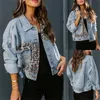 Kvinnans jackor Kvinnors panel denimjacka Ladies Leopard Print Patchwork Jean Coat Kvinnlig Autumn Short Fashion Jacket med långa ärmar 230817