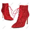 Sukeia Hög nivå Kvinnor Winter Ankle Boots Glitter Point Toe Thin High Heels Gold Red Party Shoes Plus US Size 3-16