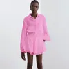 Sonowlee feminino verão crepe sólido pijama fino conjunto de lanterna lanterna lanterna com shorts shorts buffles solto pijama terno para feminino