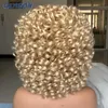 Synthetic Wigs Short Hair Afro Curly Wig Natural Blonde Wigs with Bangs Cosplay Lolita Synthetic Wigs for Women Heat Resistant Fiber Highlight HKD230818