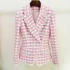 Kadın Suit Blazers High Street Est Sonbahar Kış Tasarımcısı Ceket Aslan Düğmeleri Tassel Surgalı Houndstooth Karışımları Tweed Blazer 230817