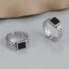 Cluster Rings S925 Sterling Silver Square Black Onyx Ring Women