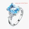 Clusterringe Buyee 925 Sterling Silber Big Stone Ring Hellblau Kristall Süßiger Finger für Frau Mädchen Ausgezeichneter Hochzeit Schmuckkreis
