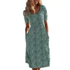 Robes décontractées Sun Femmes Summer Summer à manches TUNIQUE MIDI MIDI DRESSES Daisy Imprimer le dimanche Robe pour Maxi