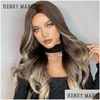 Syntetiska peruker Henry Margu Long Wavy Brown Highlight Blonde Natuarl Hår för kvinnor Cosplay Party Daily Heat Mistent Hair Drop Deliv Dhlrw