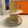 Mokken Stijl Luxe mozaïek Koffie beker en schotelset met gouden handel keramische cappuccino Afternoon tea 2 stks mug 230817