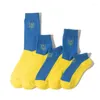 Chaussettes pour hommes 3 paires / drapeau de l'Ukraine unisexe col rond à la mode décontracté coton nouveauté printemps été et automne chaussettes courtes.