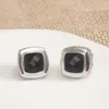 Stud Earrings 11mm Square Black CZ Bezel Setting Trendy 17mm White Gold Plated Jewelry For Women