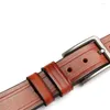 Bälten Fashion Men's Business Belt äkta läder präglade casual denim Designer Travel Office Needle Buckle Slitesistent A3101