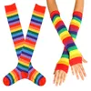 Frauen Socken Regenbogen Streifer Overknee-Strümpfe Feminine Oberschenkel Frauenfingerlose Armhülle Performance-Kostüme Handschuhe