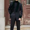 Herrenanzüge 2023 Samt Schal -Revers -Männer Anzug Britische Mode zweiteilige Bankett Hochzeit Bräutigam Prom Slim Kleiderjacke Blazer Hosen