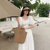 Totes Za Sommer Neue trendige dunkle Khaki Farbstroh gewebte Tasche für Frauen lässig große Kapazität Urlaubsreise Beach Designer -Taschen HKD230818