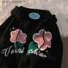 Herrtröjor tröjor kashmir söt blomma bomullskläder höst och vinter ny lös dragkedja hoodie jacka kvinnors japanska vintage huvtröja z230819