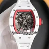 RMF 055 Mens Watch RMUL2 Mechanical Hand-winding White Ceramic Case Skeleton Dial Red inner ring Red Rubber Strap 2023 Super Edition eternity Sport Herrenuhr Watches