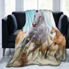 Filtar Western Galloping Horse Throw Filte Lightweight Soft Warm Flannel For Bed Couch Soffa Living Room Brown 230817