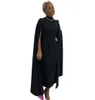 2023 Vintage Mother of the Bride Dresses Black Satin Black Satin A Line High Neck Wedding Gowns Back con cerniera con la lunghezza del tè Cape