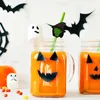 Engångskoppar sugrör halloween papper pumpa bat häxa hatt mönster dekorativt parti levererar wellness tumlare ersättning