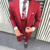 Męskie garnitury najnowsze projekty płaszcza Burgundy męs Wedding Man Blezer Slim Fit Groom Tuxedo 3piece Kurtka Groomsmen garnitur Homme