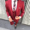 Erkekler takımları en son ceket pantolon tasarımları bordo erkek düğün adam blazer ince fit damat smokin 3piye ceketli sağdıç takım elbise kostüm homme