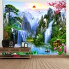 Tapisseries Nature Paysage Tapisserie Paysage Chinois Peinture Décor À La Maison Montagne Cascade Coucher De Soleil Fleur Tenture Murale Décoration