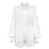 Kvinnors sömnkläder Tvådelat SOMMER SOMMER OUTER Loungewear Långärmad lapel Singel Breasted Shirt Casual Shorts Pijamas Women Sexy Pyjamas